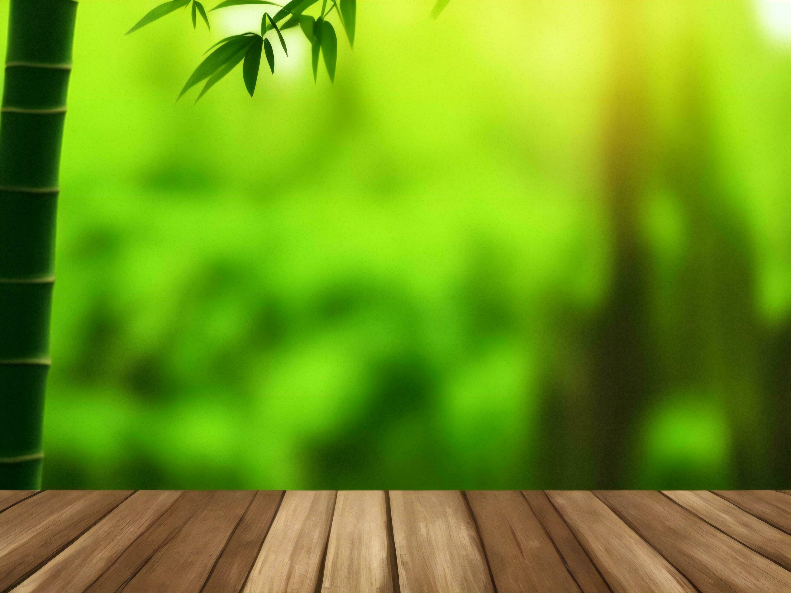 Wooden table on bamboo plant background ai generated Stock Free