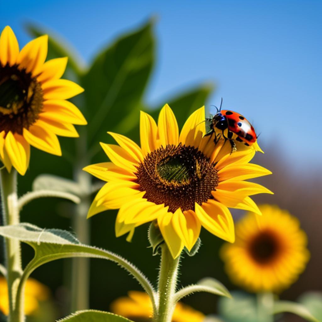 Garden sunflower ladybug by by @ai_generated