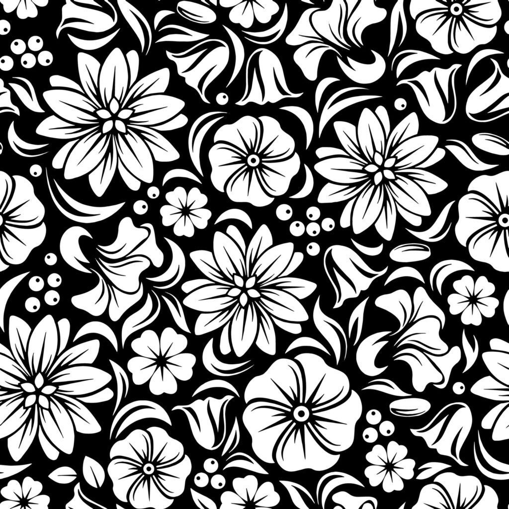 pattern vintage seamless vector floral wallpaper background illustration white black flower Free Vector