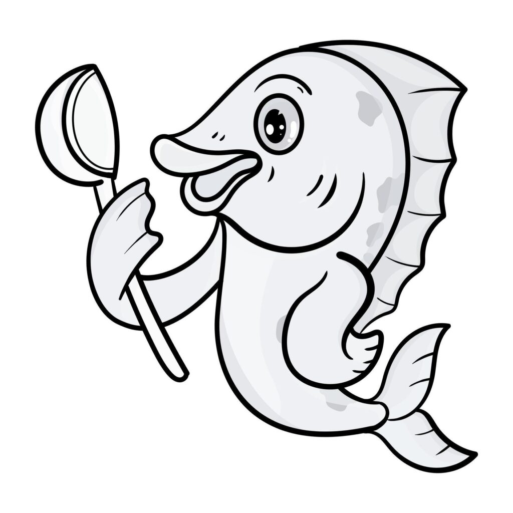 Cute Fish Line Cartoon Illustration. Animal Food Icon Concept Isolated. Flat Cartoon Style coloring page Stock Free