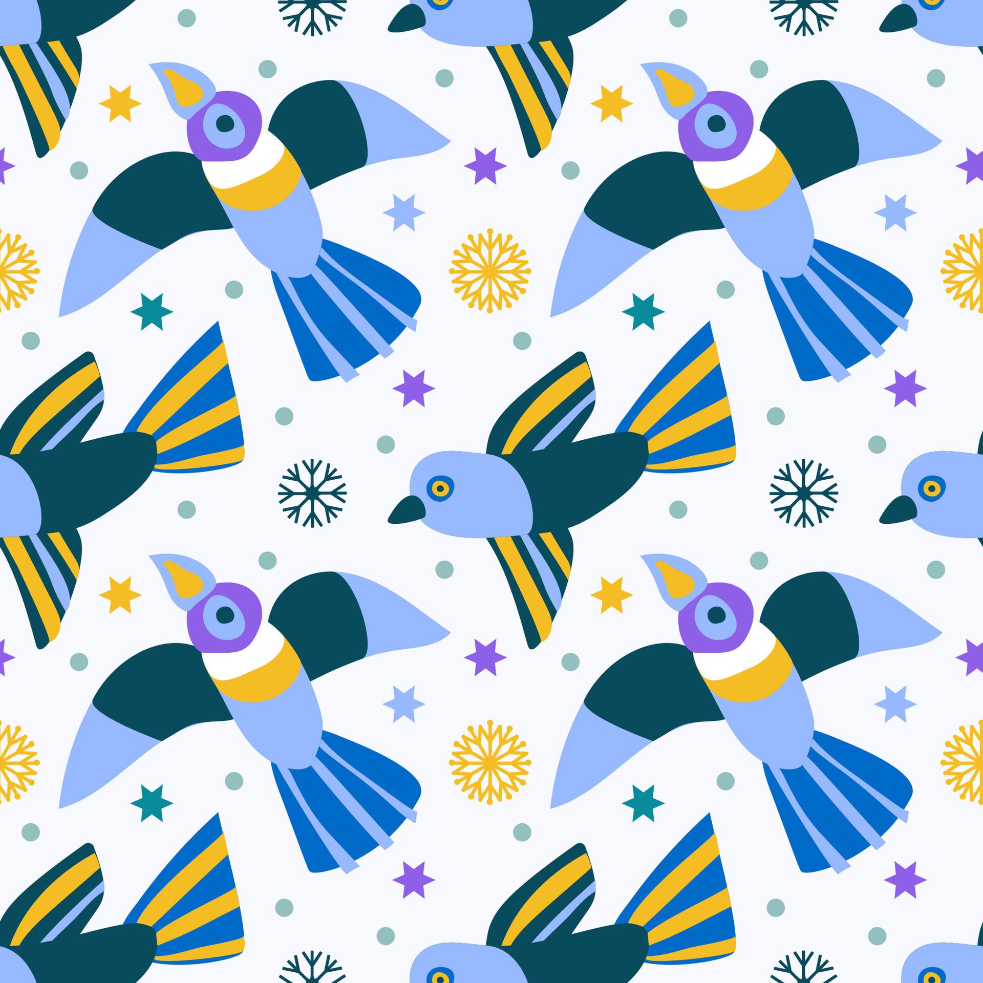 Artistic Winter pattern with birds and snowflakes. It can be used for textiles, fashion, wallpaper, wrapping paper, notebooks Free Vector