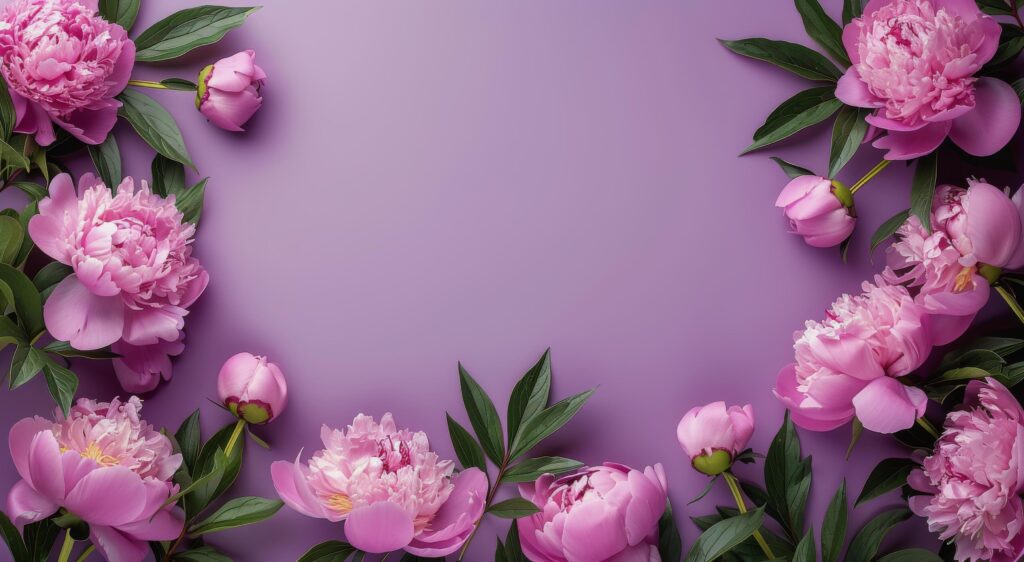 Pink Peony Flowers Arranged on Lavender Background Stock Free