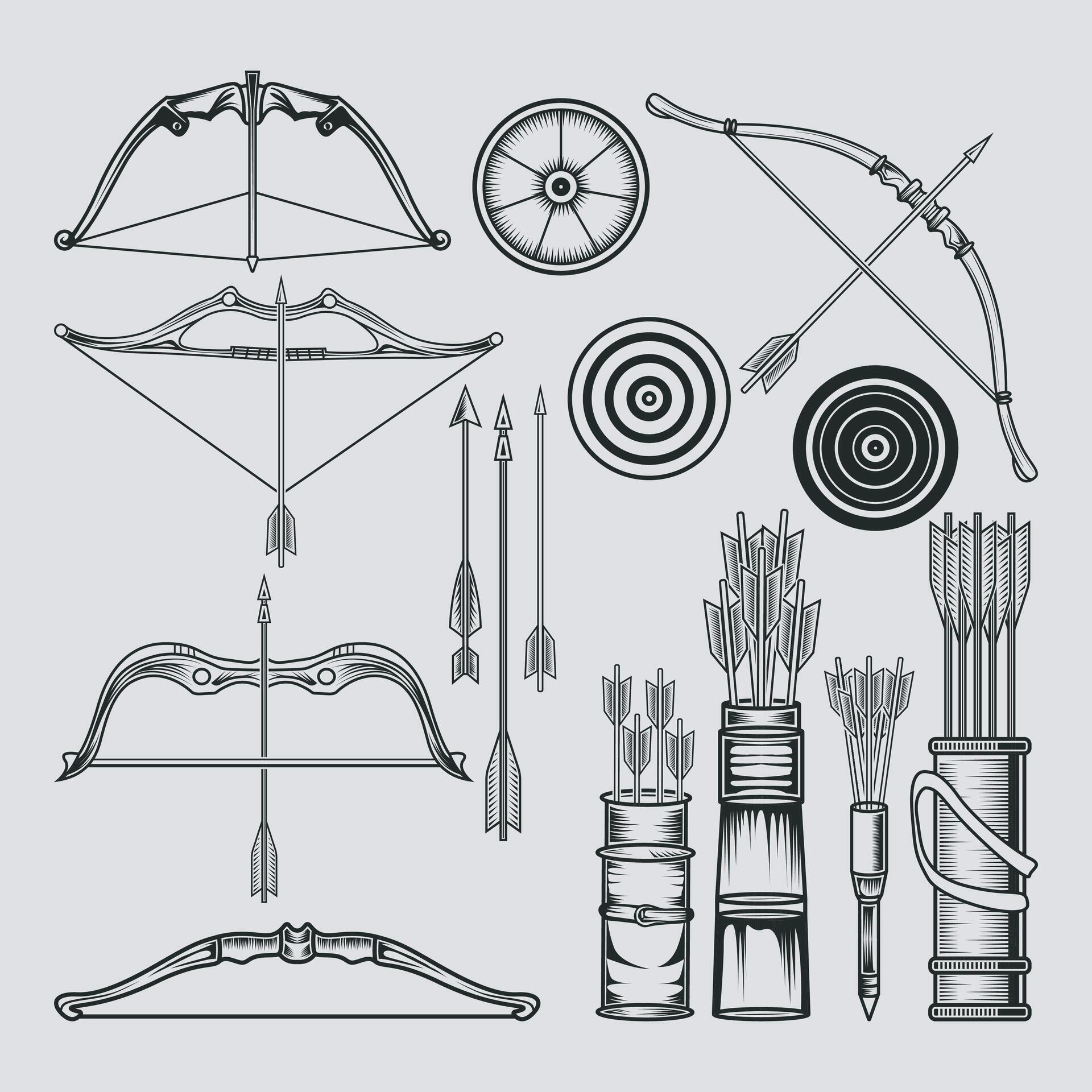 Vector Archery Elements Set, Arrows, Bows, Target Sign, Sports Stock Free