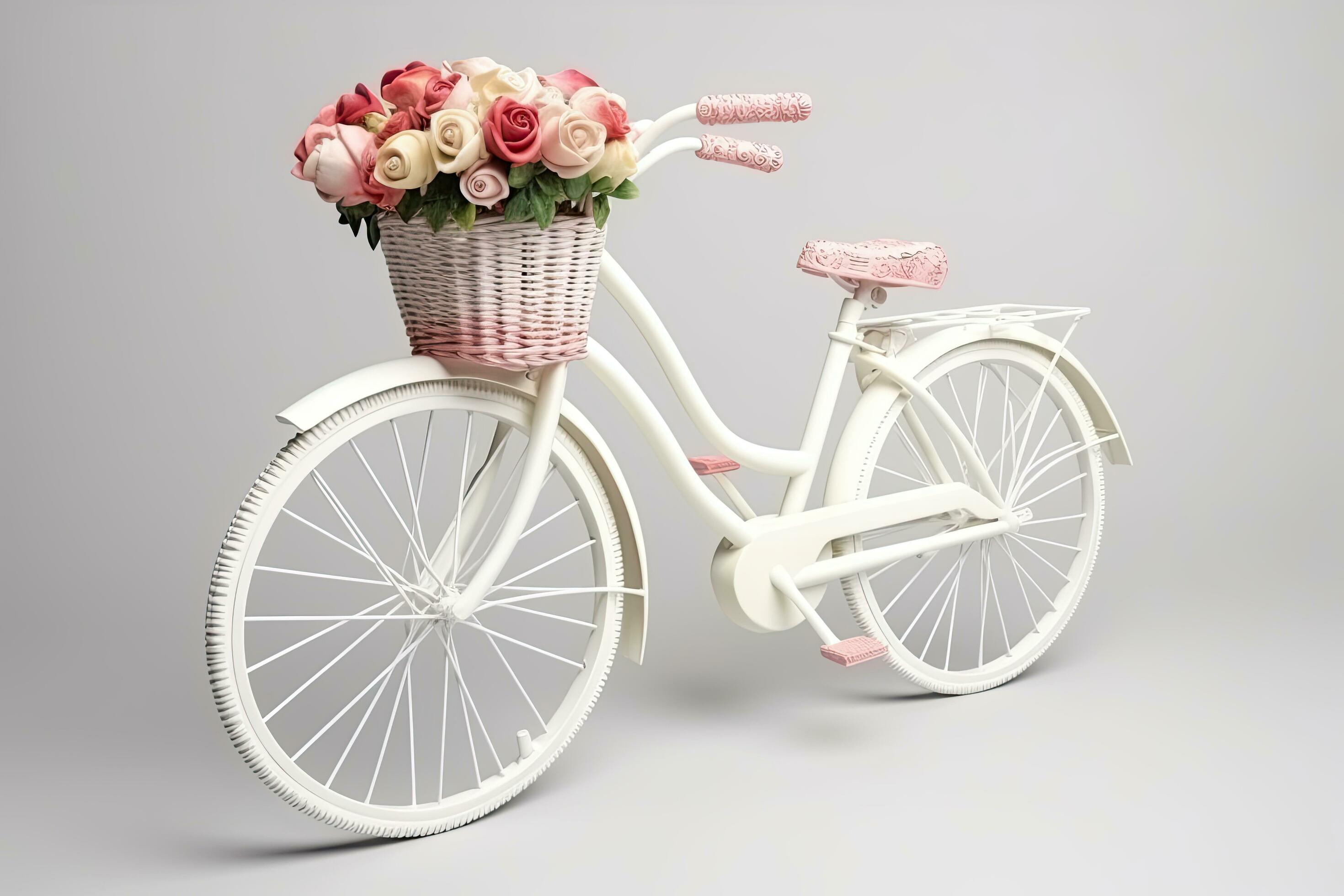 A bicycle with a basket and flowers, a charming scene ai generated Stock Free