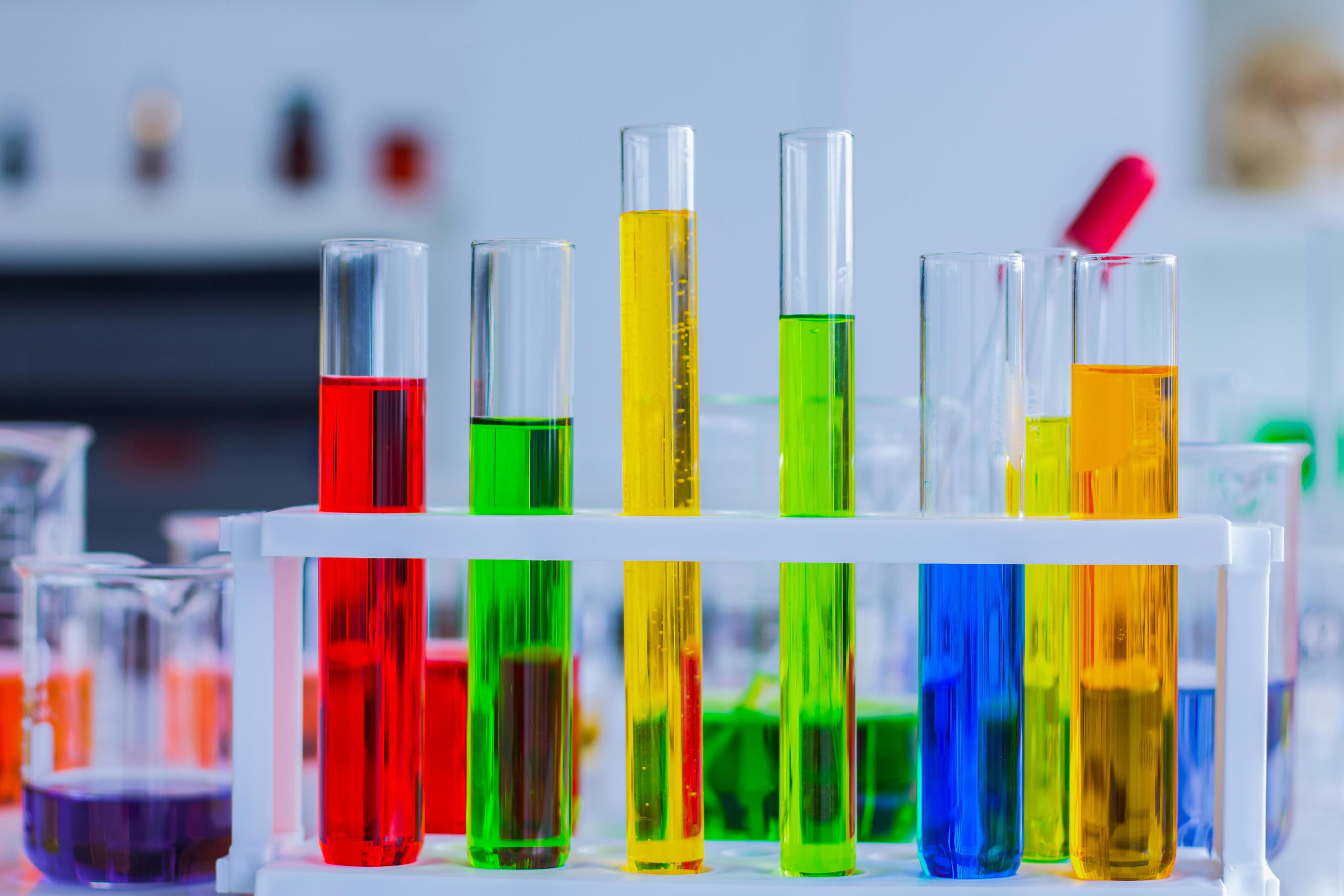 Colorful test tubes in a lab Stock Free