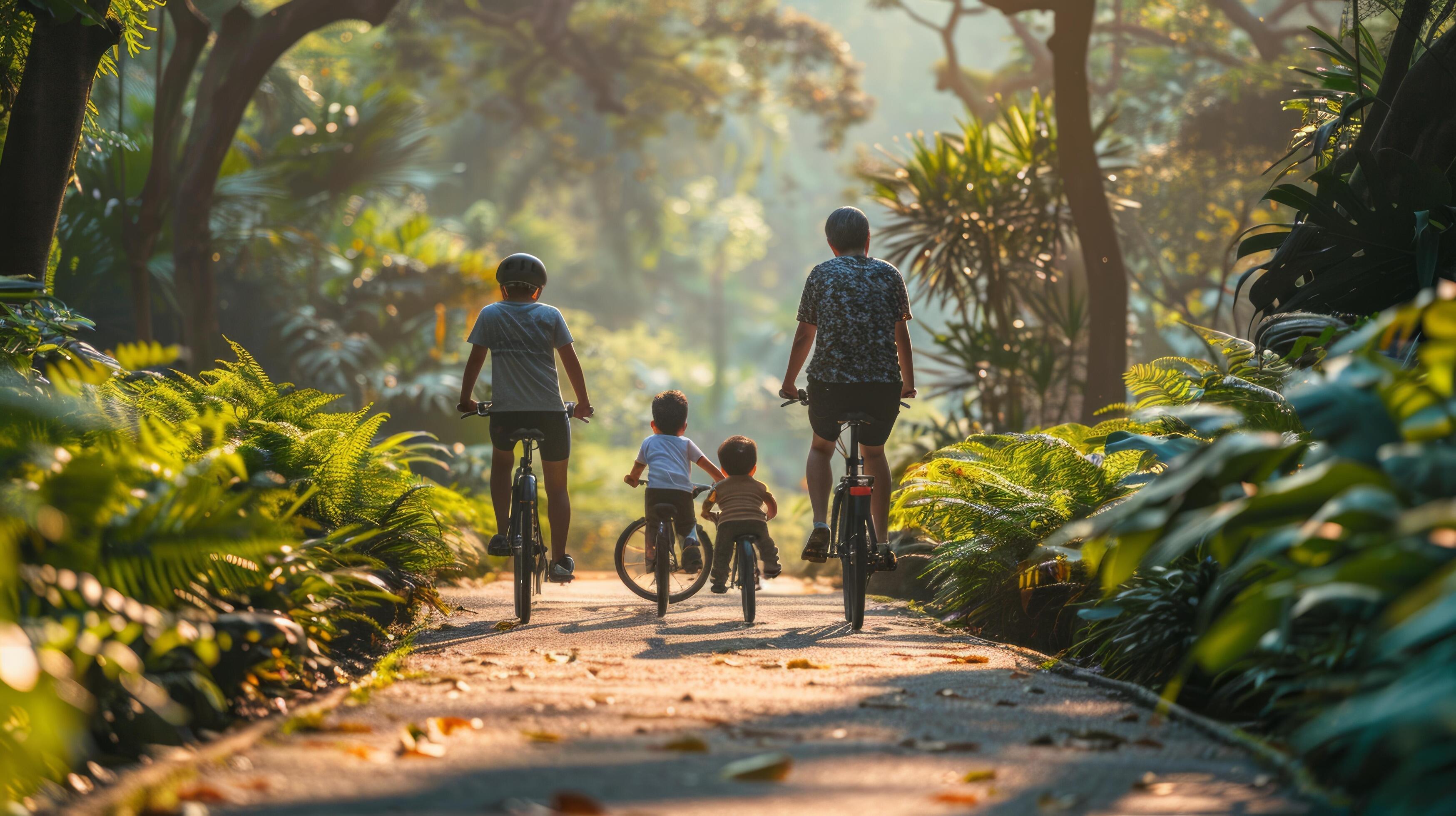 AI generated Family Riding Bikes Down Dirt Road Stock Free