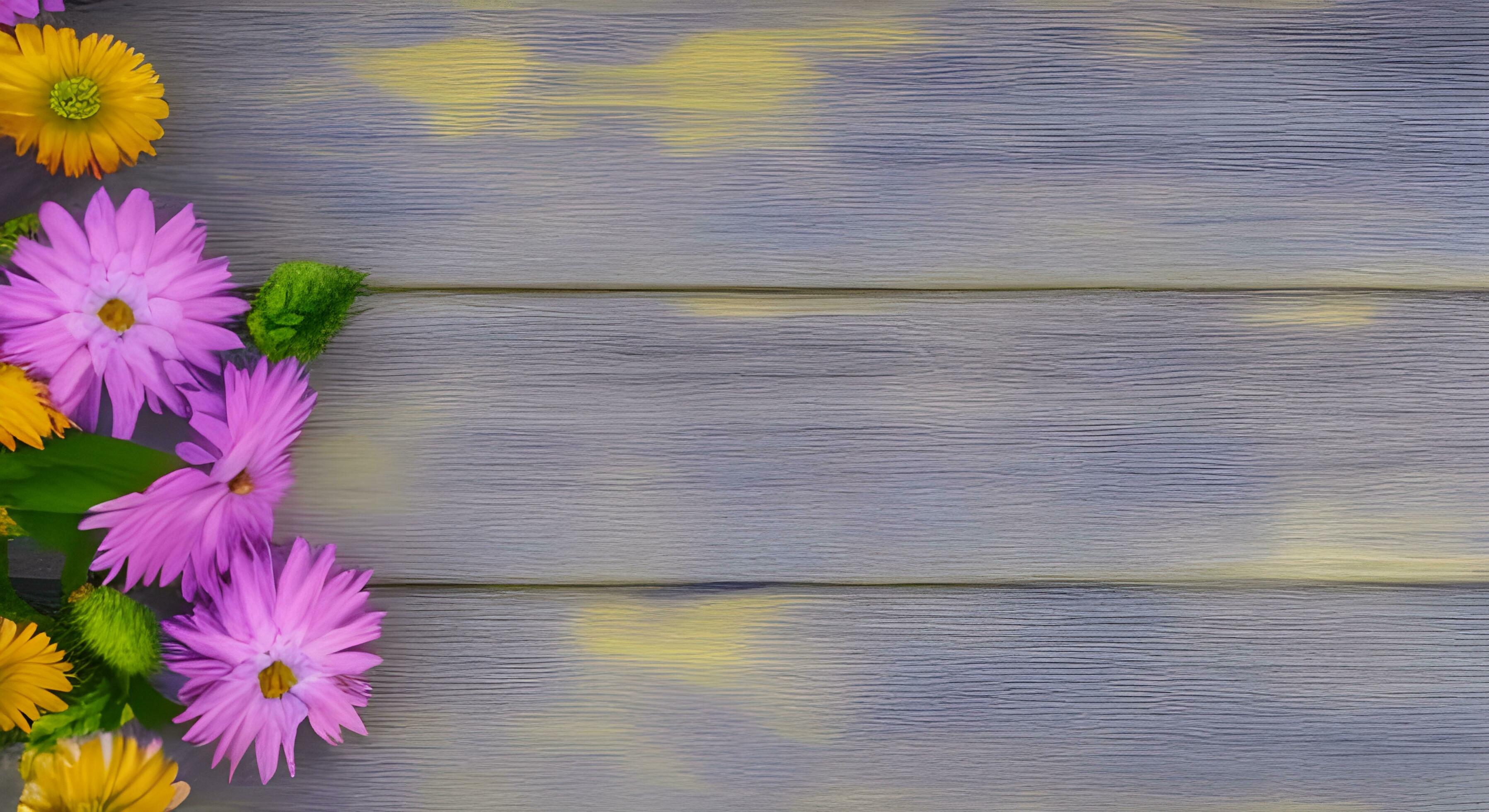 Concept shot of wooden background with flowers top view with copy space Stock Free