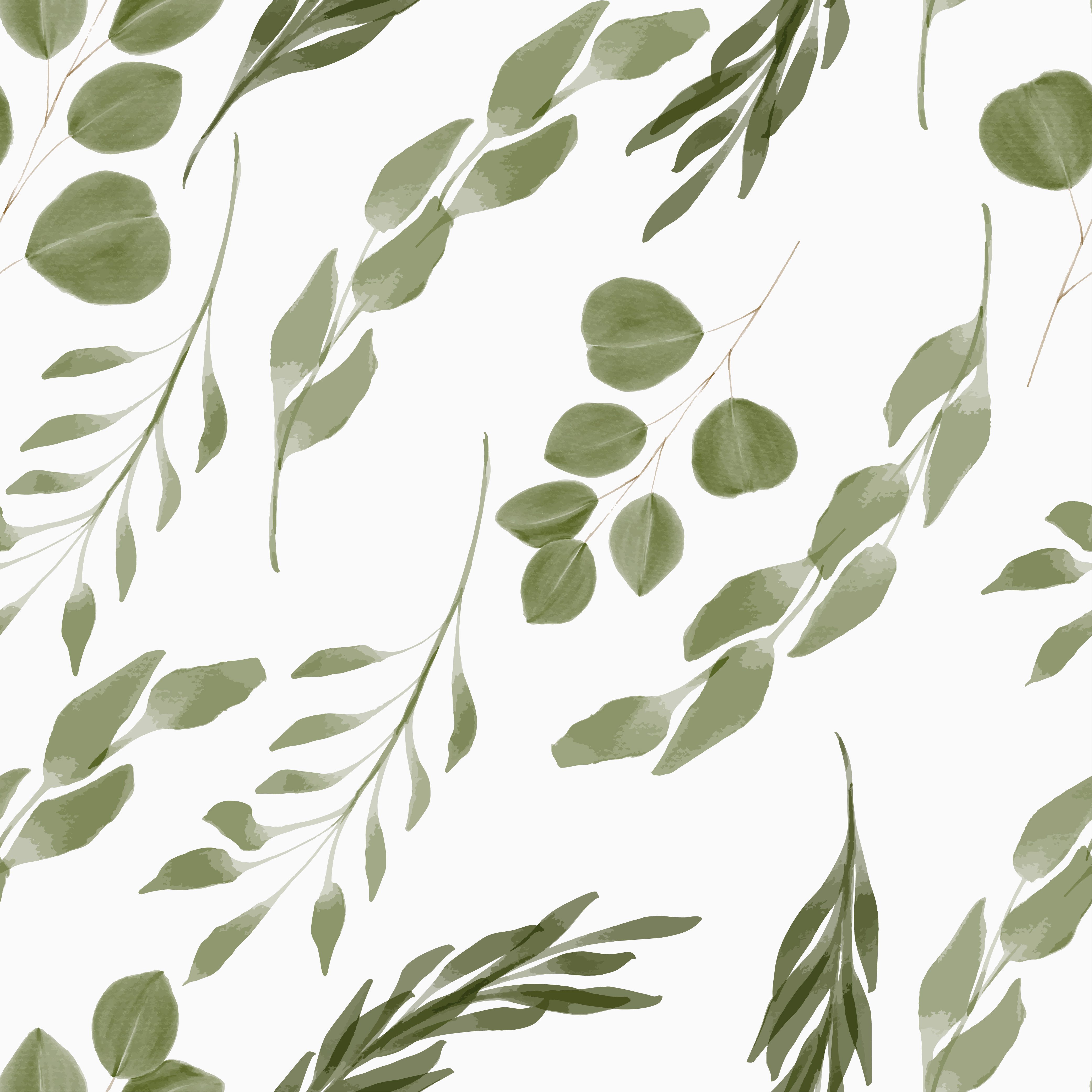 watercolor green leaf seamless pattern Free Vector