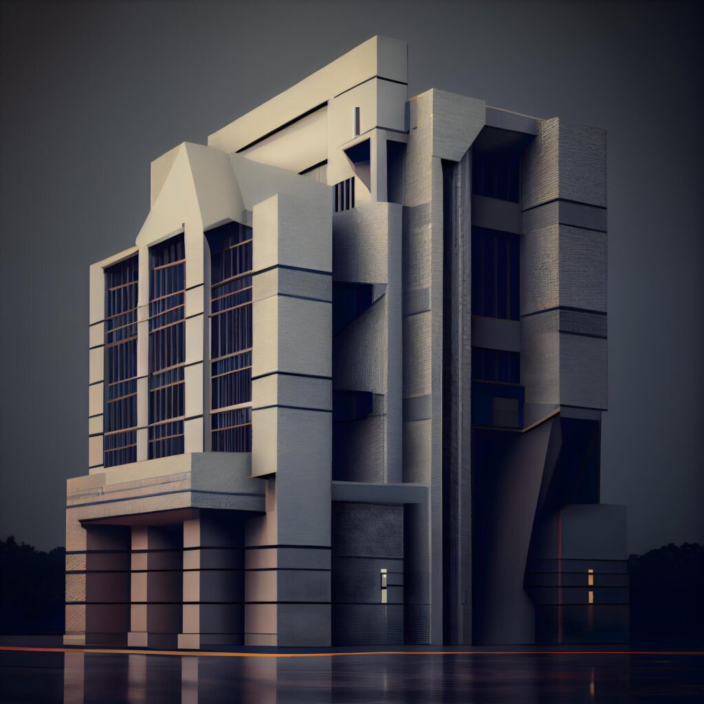 3d render of modern building on dark background. Architectural concept., Image Stock Free