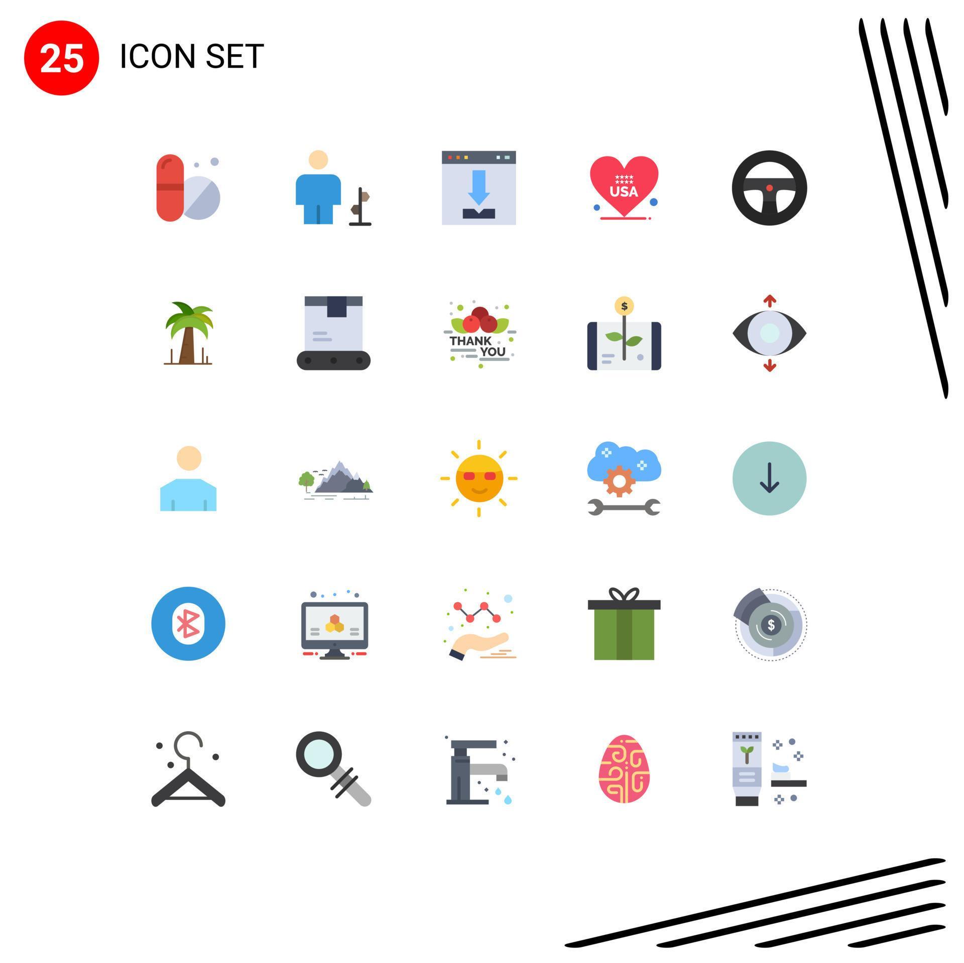 User Interface Pack of 25 Basic Flat Colors of steering american arrows love loading Editable Vector Design Elements Stock Free