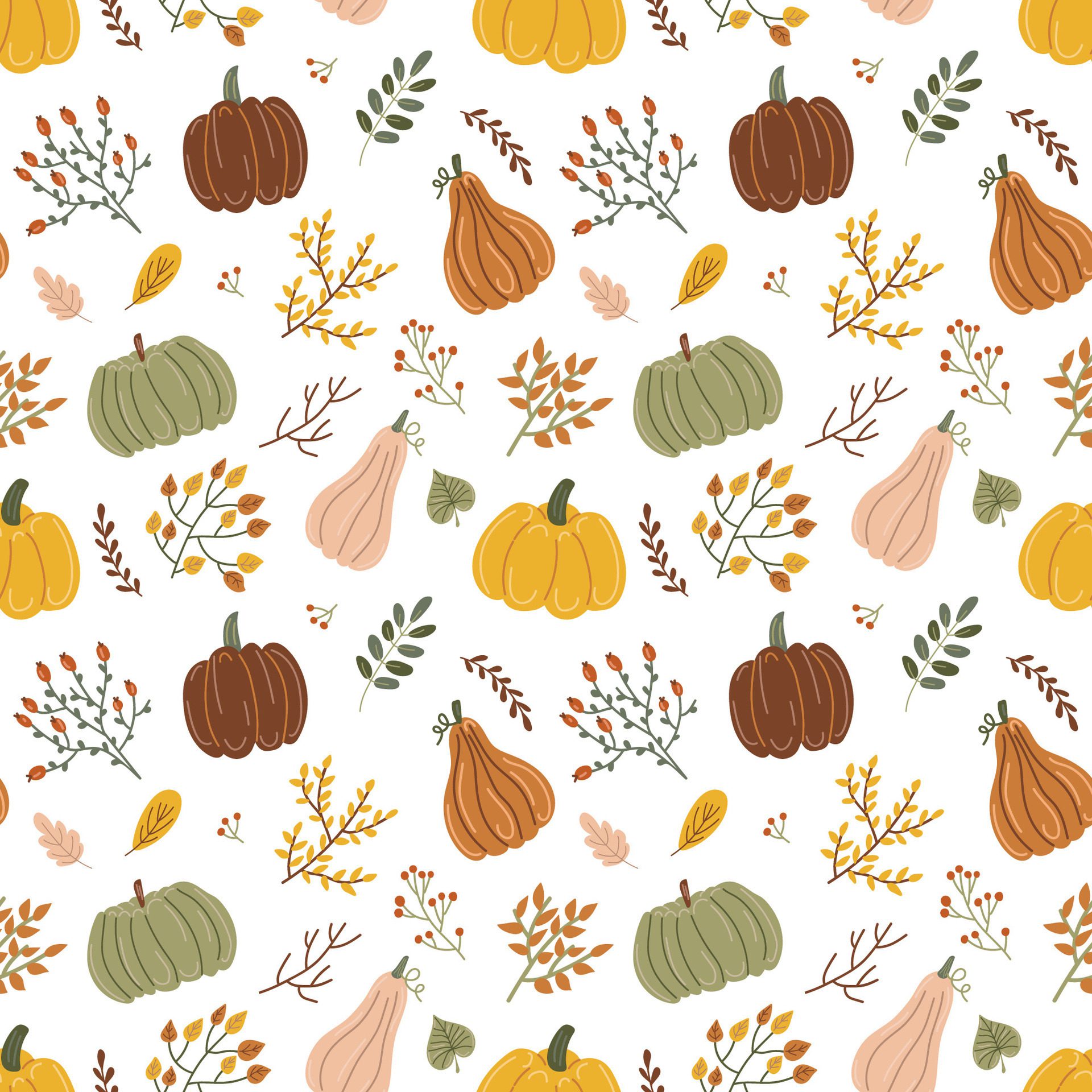 Pumpkins and leaves. Seamless pattern, vector illustration Free Vector