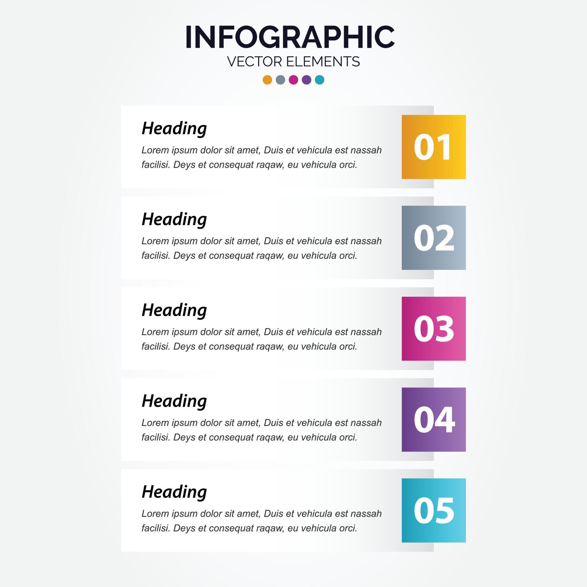 Vertical Infographic arrow design with 5 options or steps. Stock Free and Free SVG