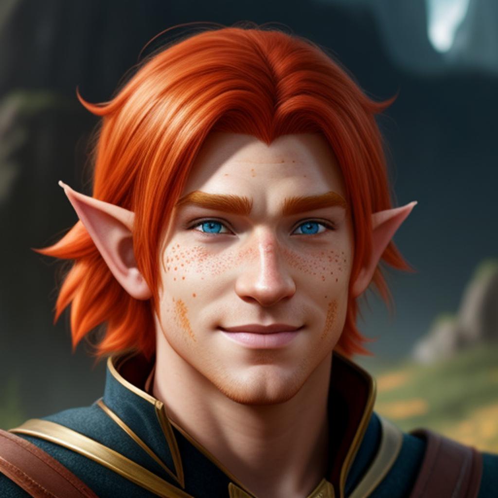 Half elf man, happy, by @ai_generated