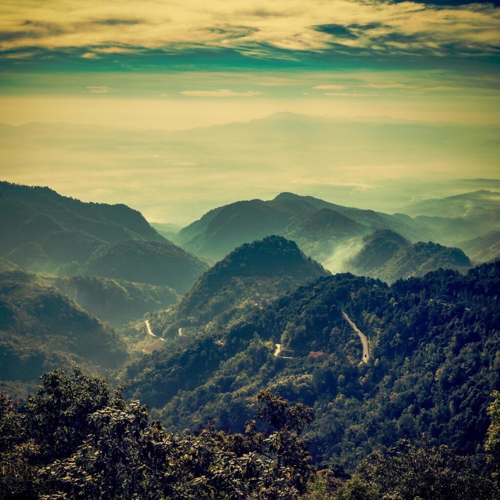 View mountain and mist vintage for natural background Stock Free