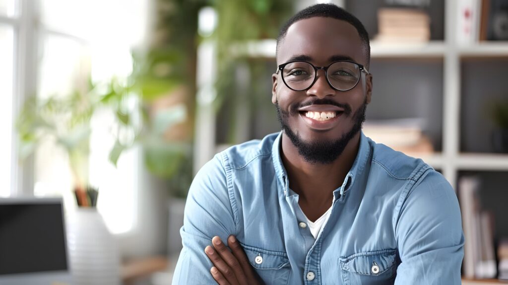 Confident Young Business Professional Smiling at Work Stock Free