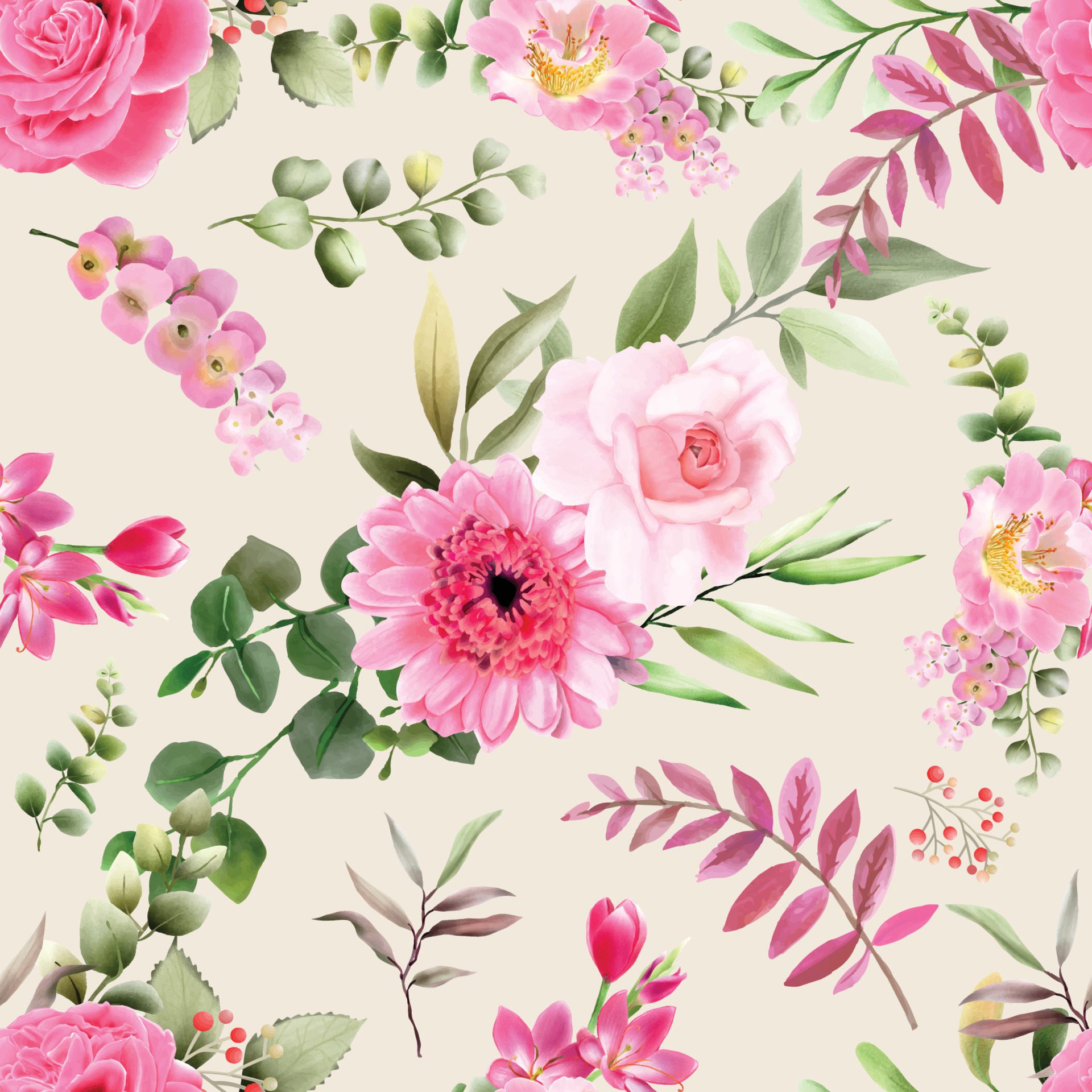 Beautiful pink flower seamless pattern Free Vector