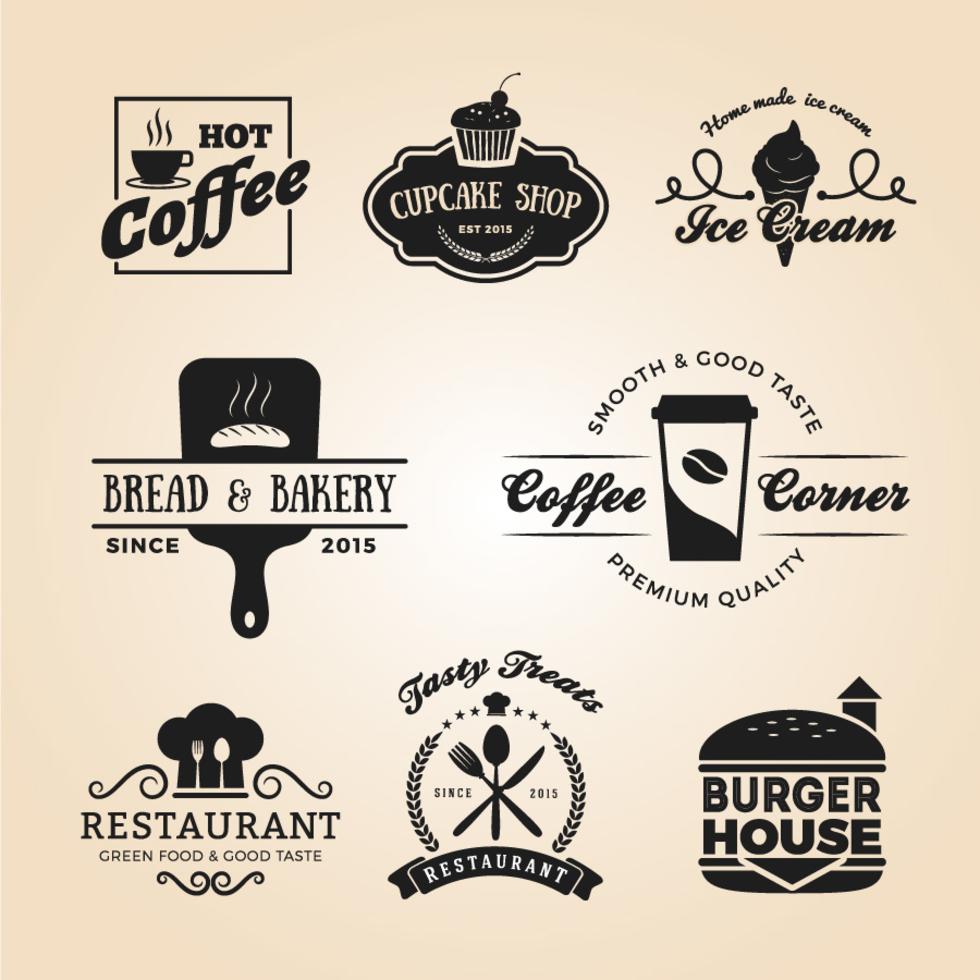 Set of food and drink badges logo Stock Free