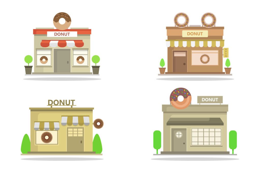 Donut shop illustrated on white background Free Vector