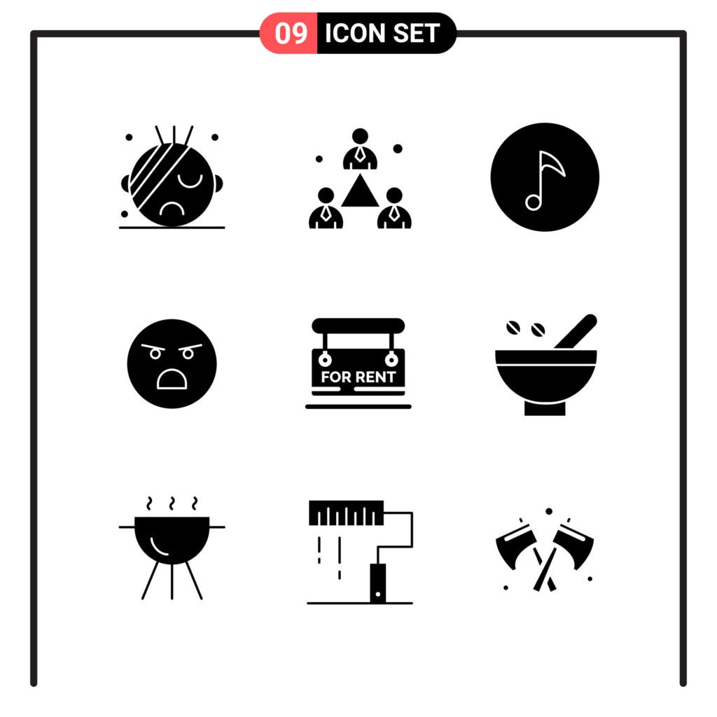 Set of 9 Solid Style Icons for web and mobile. Glyph Symbols for print. Solid Icon Signs Isolated on White Background. 9 Icon Set. Free Vector