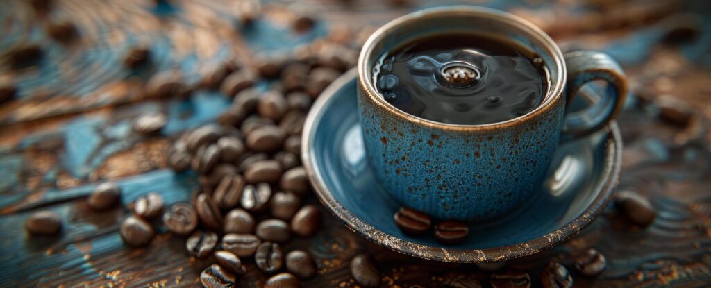 A Cup of Coffee With Coffee Beans on a Dark Background Stock Free