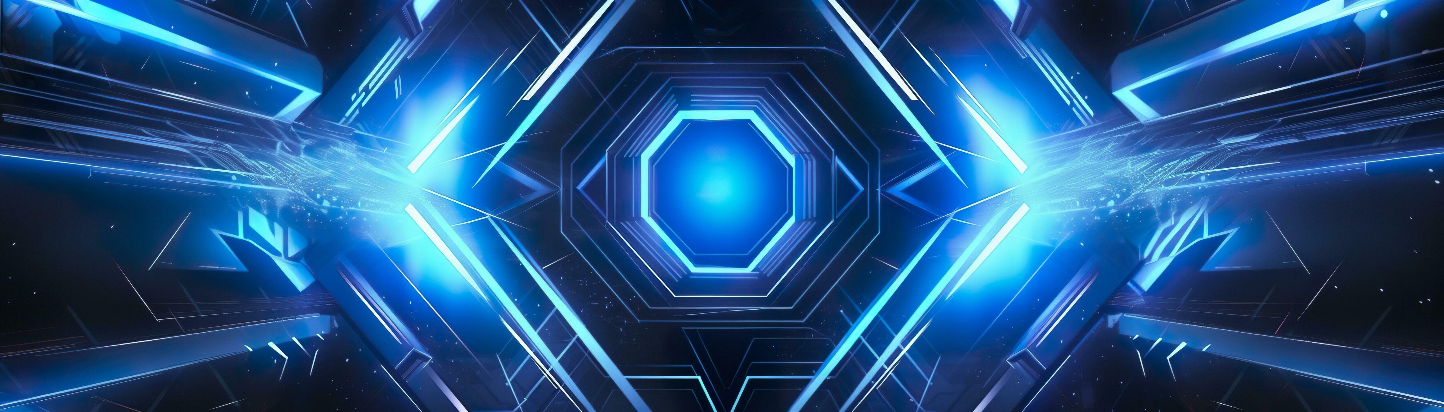 science fiction wallpaper with blue lights. Generative AI Stock Free