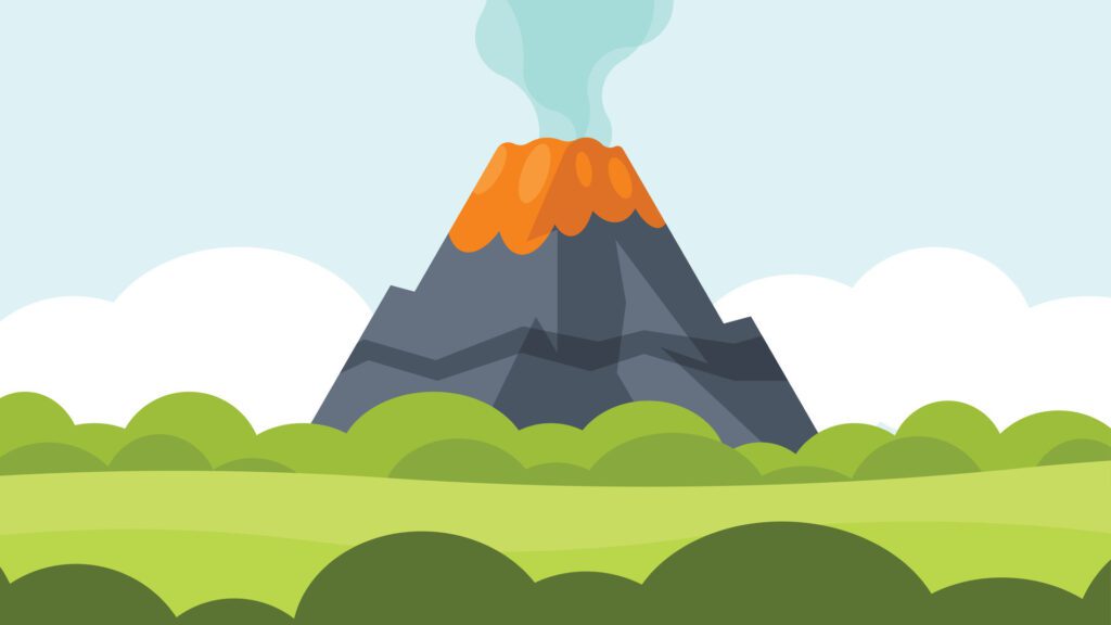 volcanic eruption in a mountain illustration background Free Vector