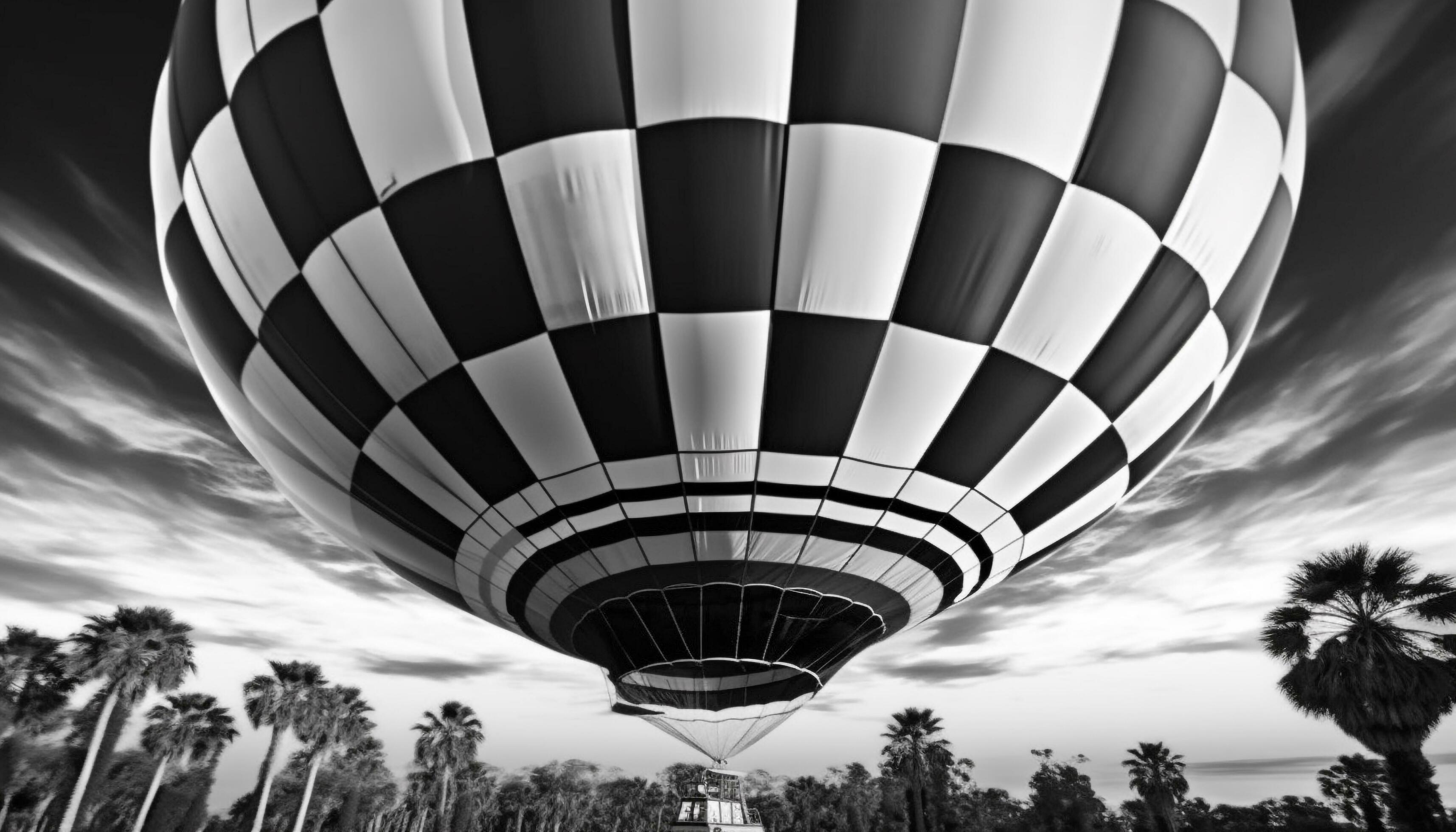 Fun adventure flying high in hot air balloon transportation generated by AI Stock Free