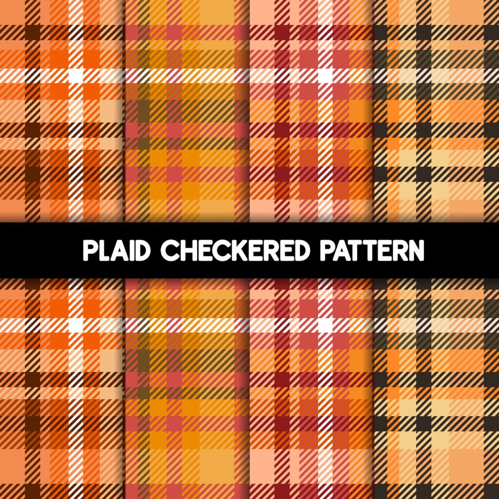 Plaid Checkered Fabric Pattern and seamless Orange collection for Fabric Textile Wallpaper. Free Vector