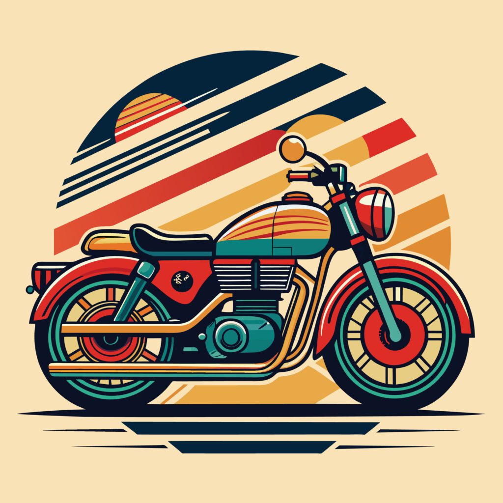 Vintage motorcycle on a background of stripes. Vector illustration in retro style. Free Vector