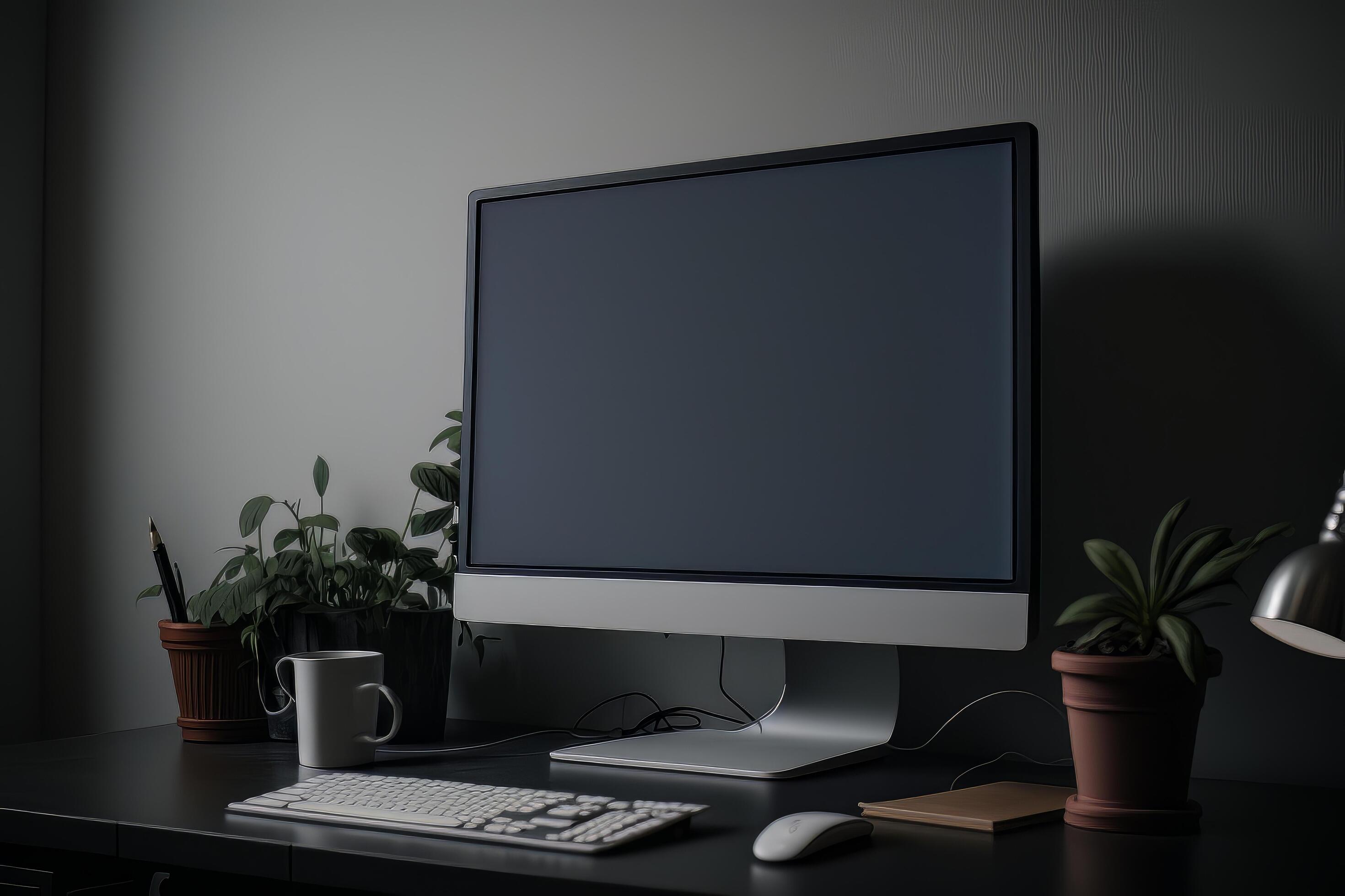 A desktop computer with a blank screen in a minimal. Illustration Stock Free