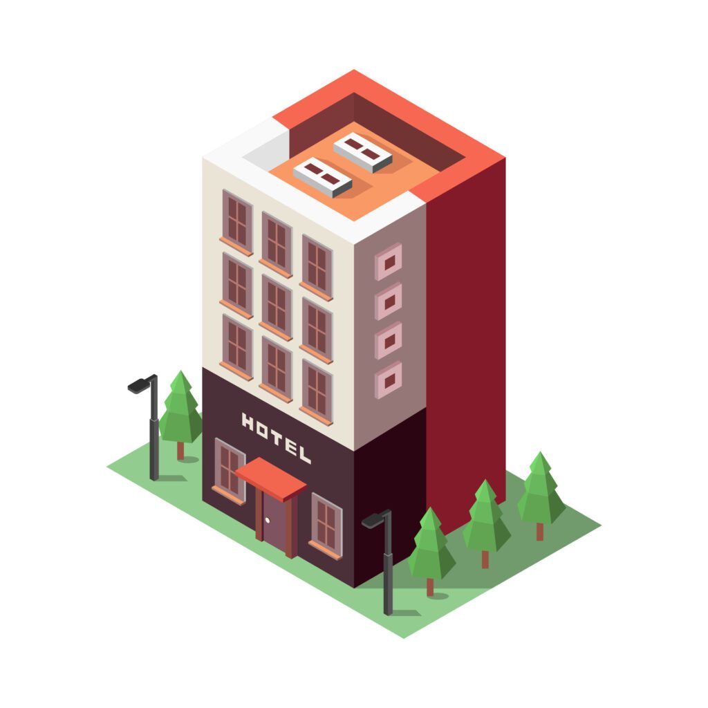 Isometric hotel on a background Free Vector