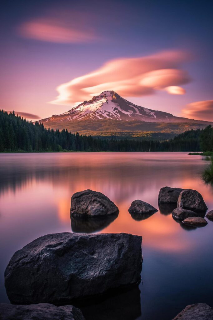 Mt Hood over Trillium Lake at sunset Stock Free