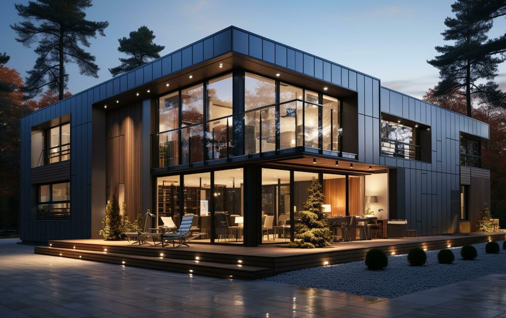 unique industrial architecture house in daylight, photo-realistic AI generative Stock Free