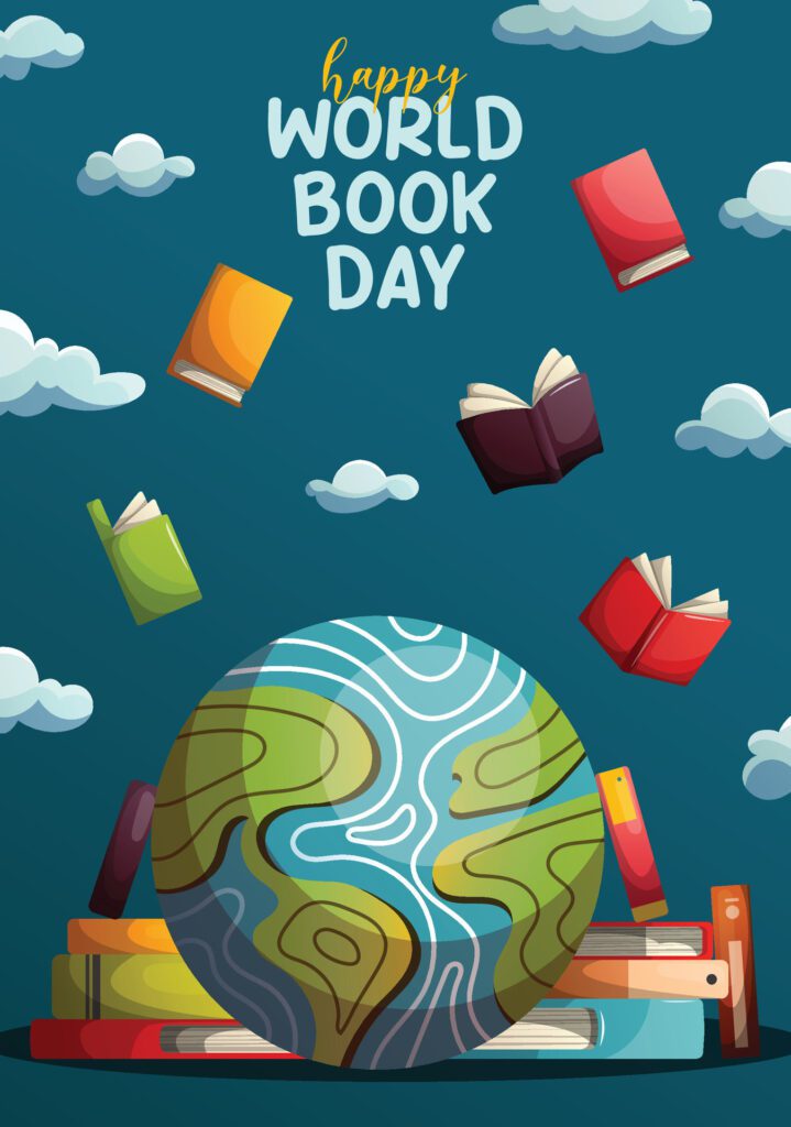 world book day illustration with sky background Free Vector