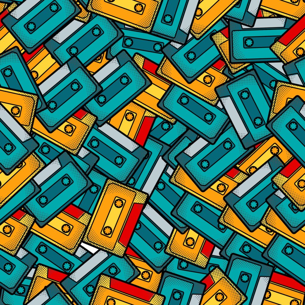 Cassette Pop Art Seamless Pattern Free Vector