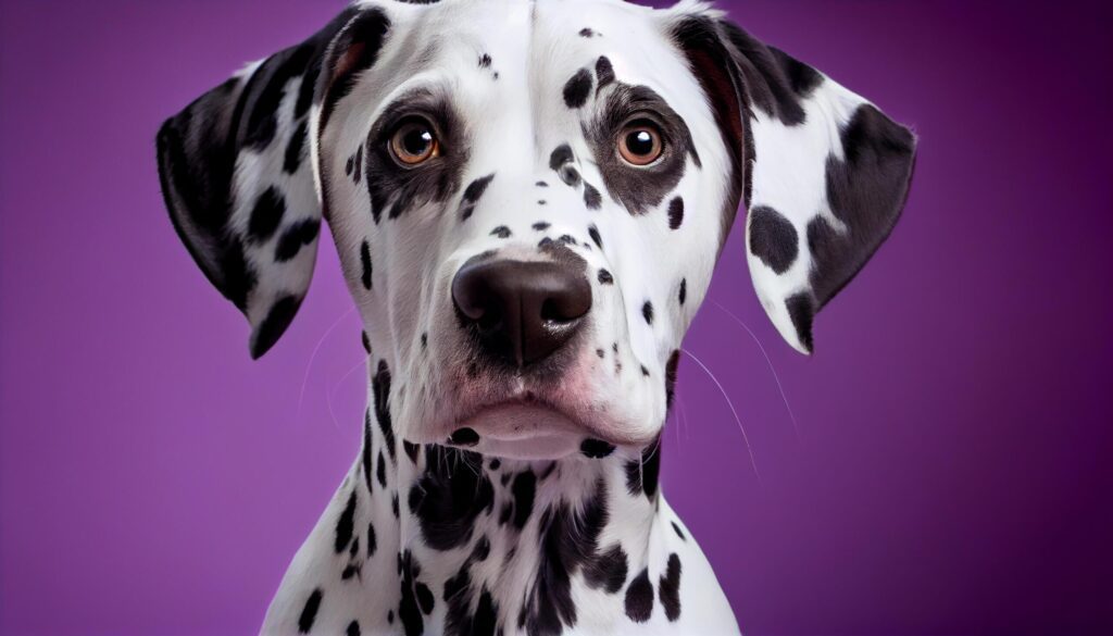 Spotted purebred Dalmatian puppy sitting in studio generated by AI Free Photo