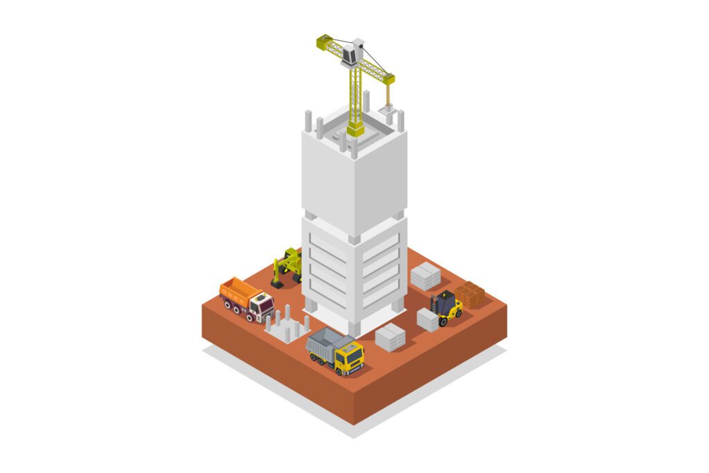 Building under construction isometric on white background Free Vector