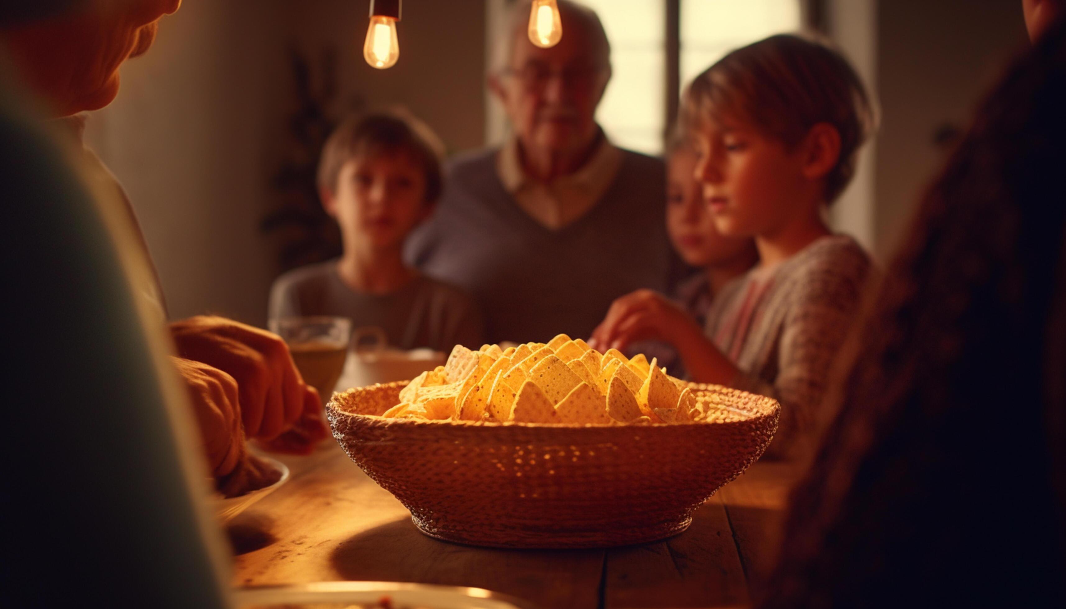 AI generated A happy family enjoying a meal together in their kitchen generated by AI Stock Free