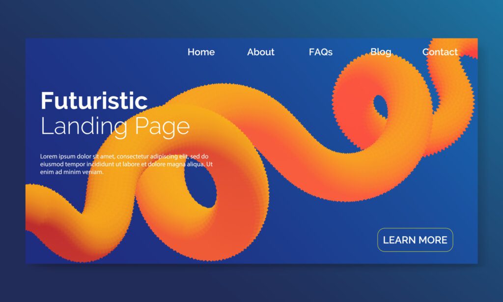 3D flowing blend gradient design for web site, colorful fluid shape isolated on background, futuristic design backdrop, landing page Free Vector