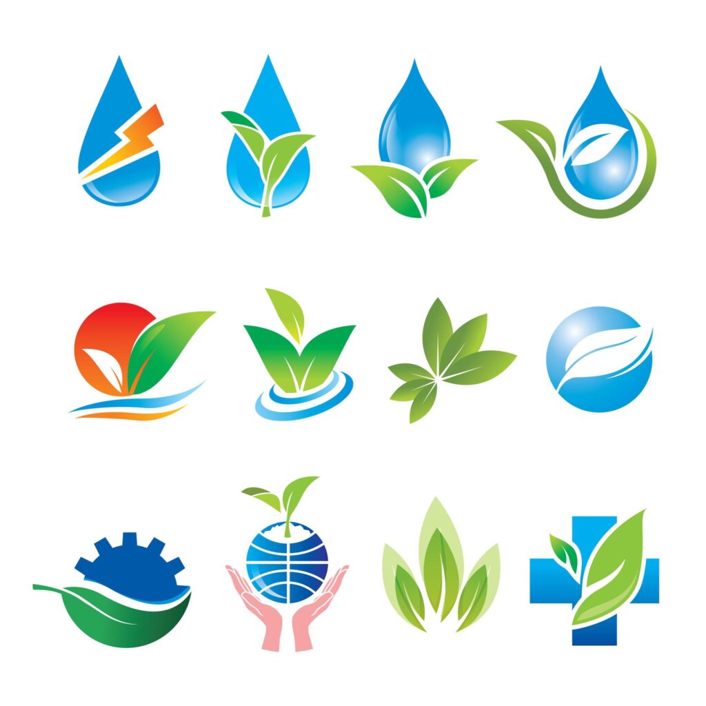 Natural Water and Leaf Logo Set Stock Free