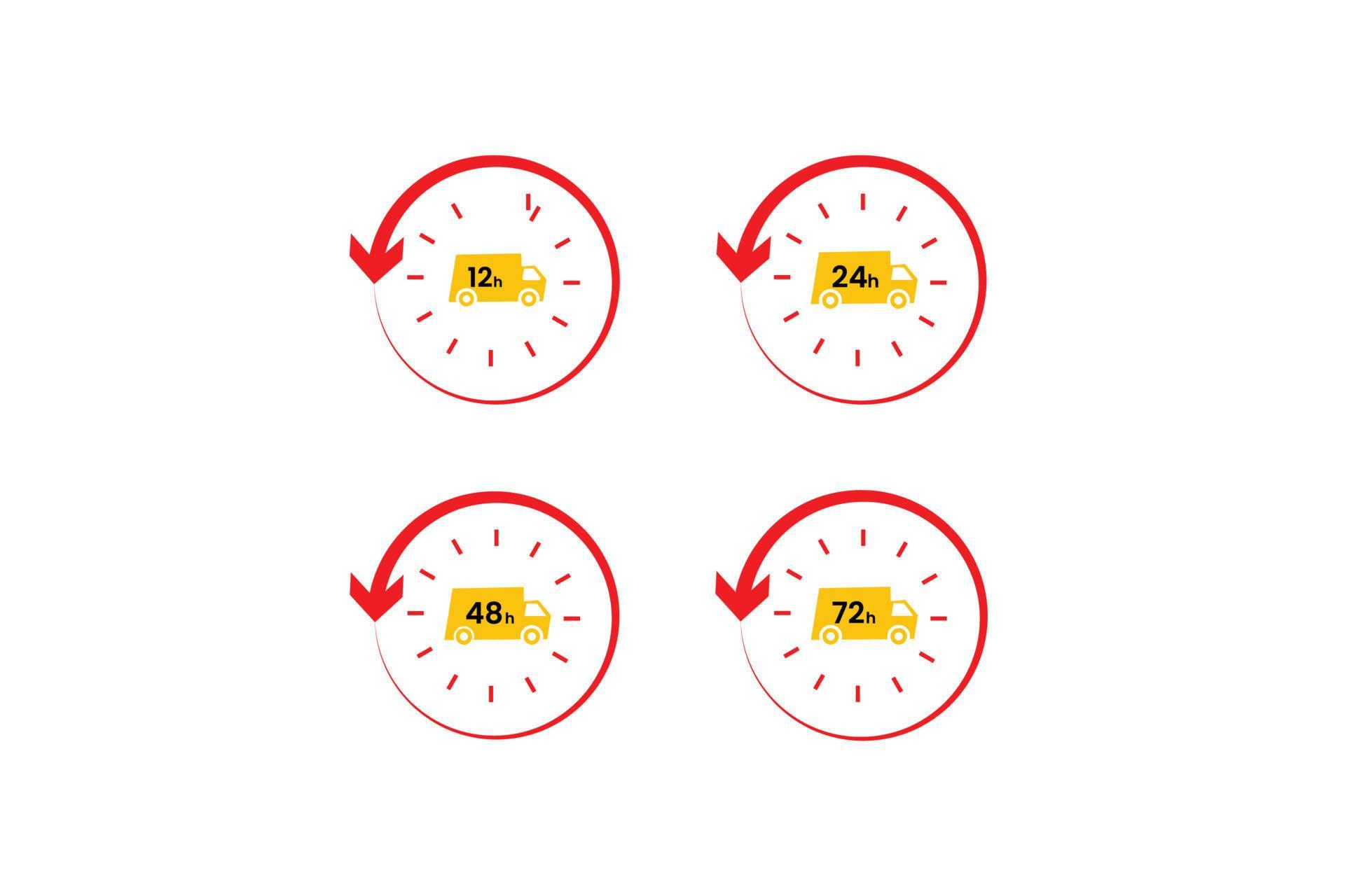 Various time stickers 12 24 36 and 48 hours clock with arrow order delivery service icon Stock Free