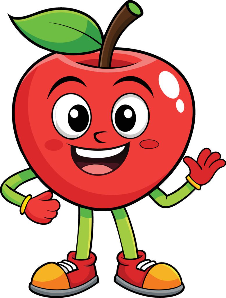 Apple fruit cartoon character isolated on a white background. illustration. Free Vector