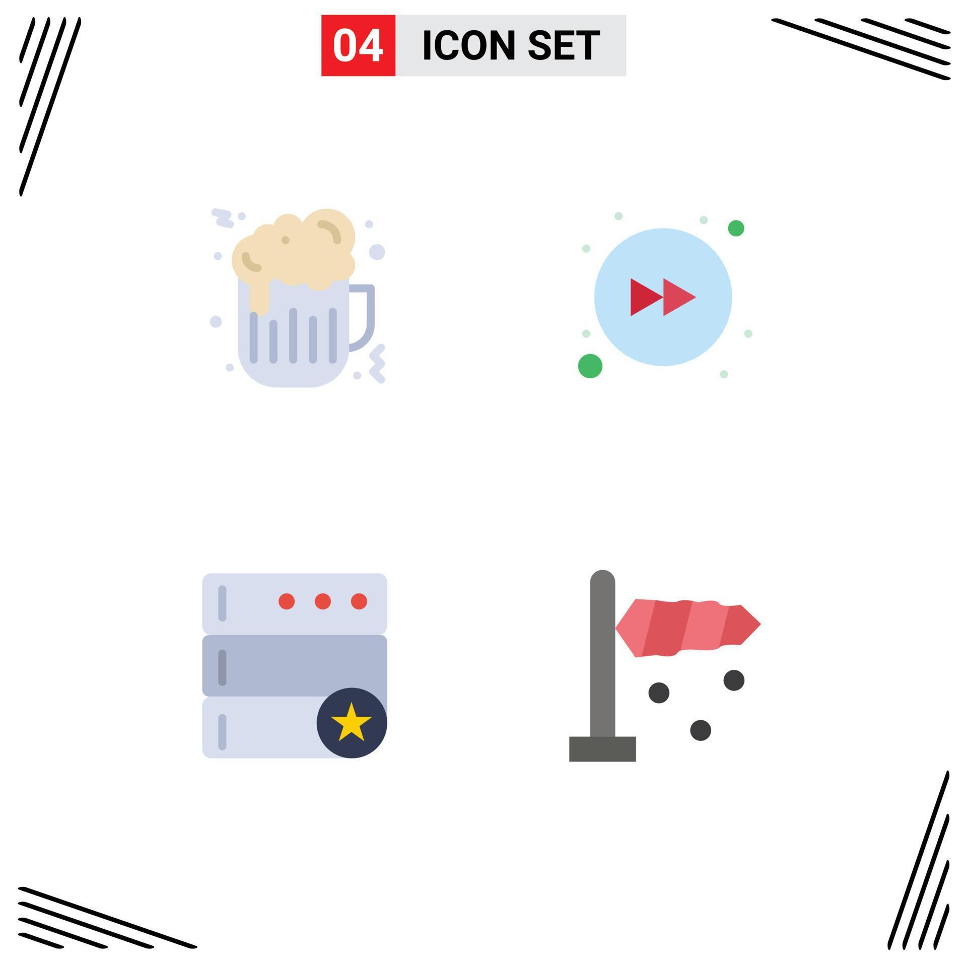 Group of 4 Modern Flat Icons Set for beer airflow arrow database wind Editable Vector Design Elements Stock Free