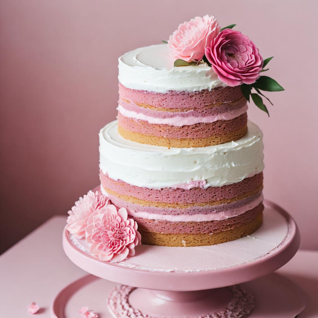 A layered pink cake by @ai_generated