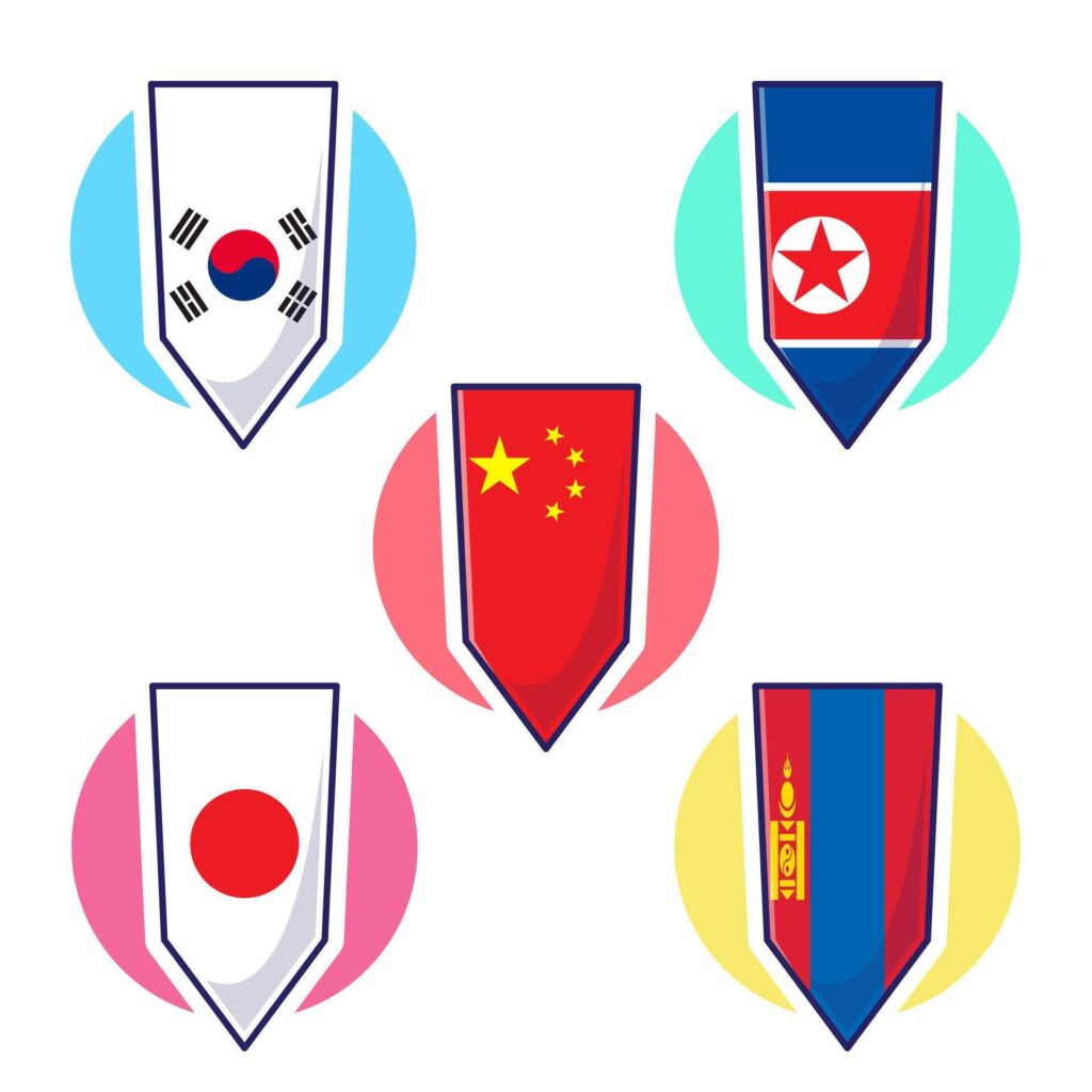 Set of East Asian countries flag icon mascot collection illustration Stock Free