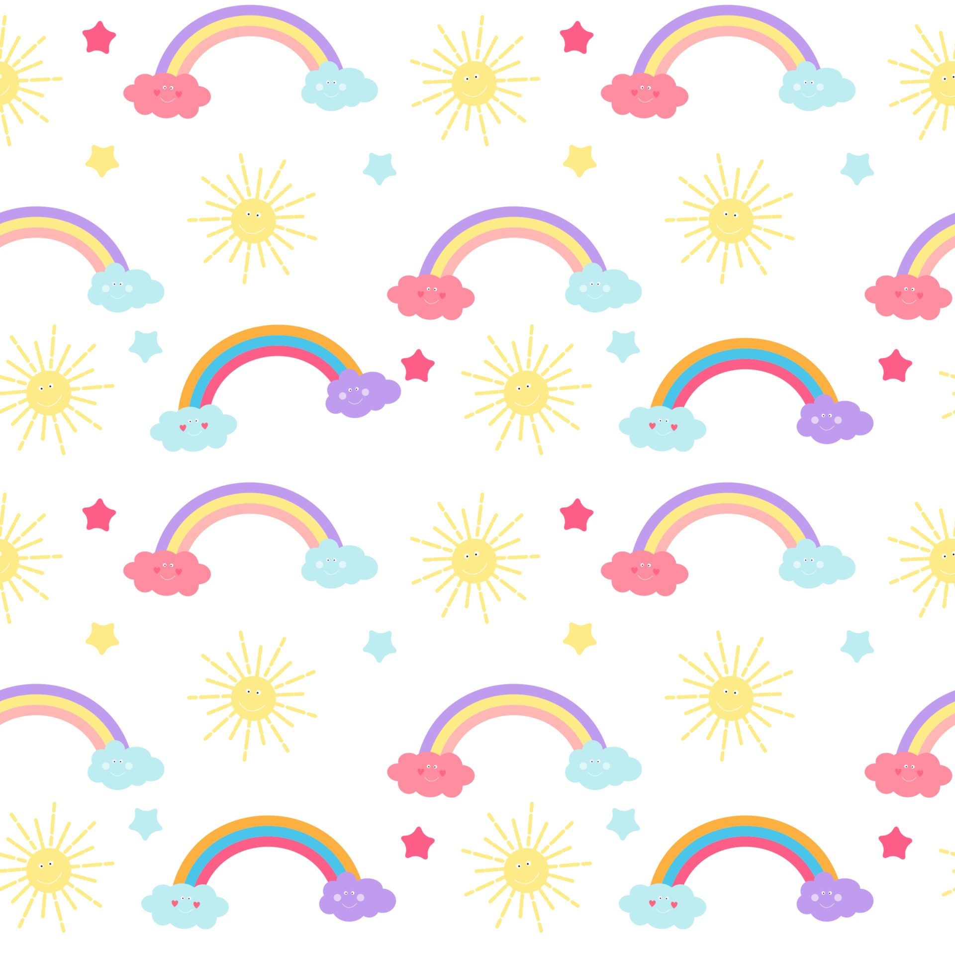 Children’s Seamless Pattern Background with Sun, Clouds and Stars Free Vector