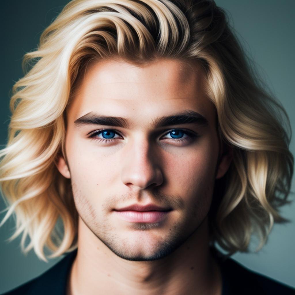 Blonde man with hair by @ai_generated