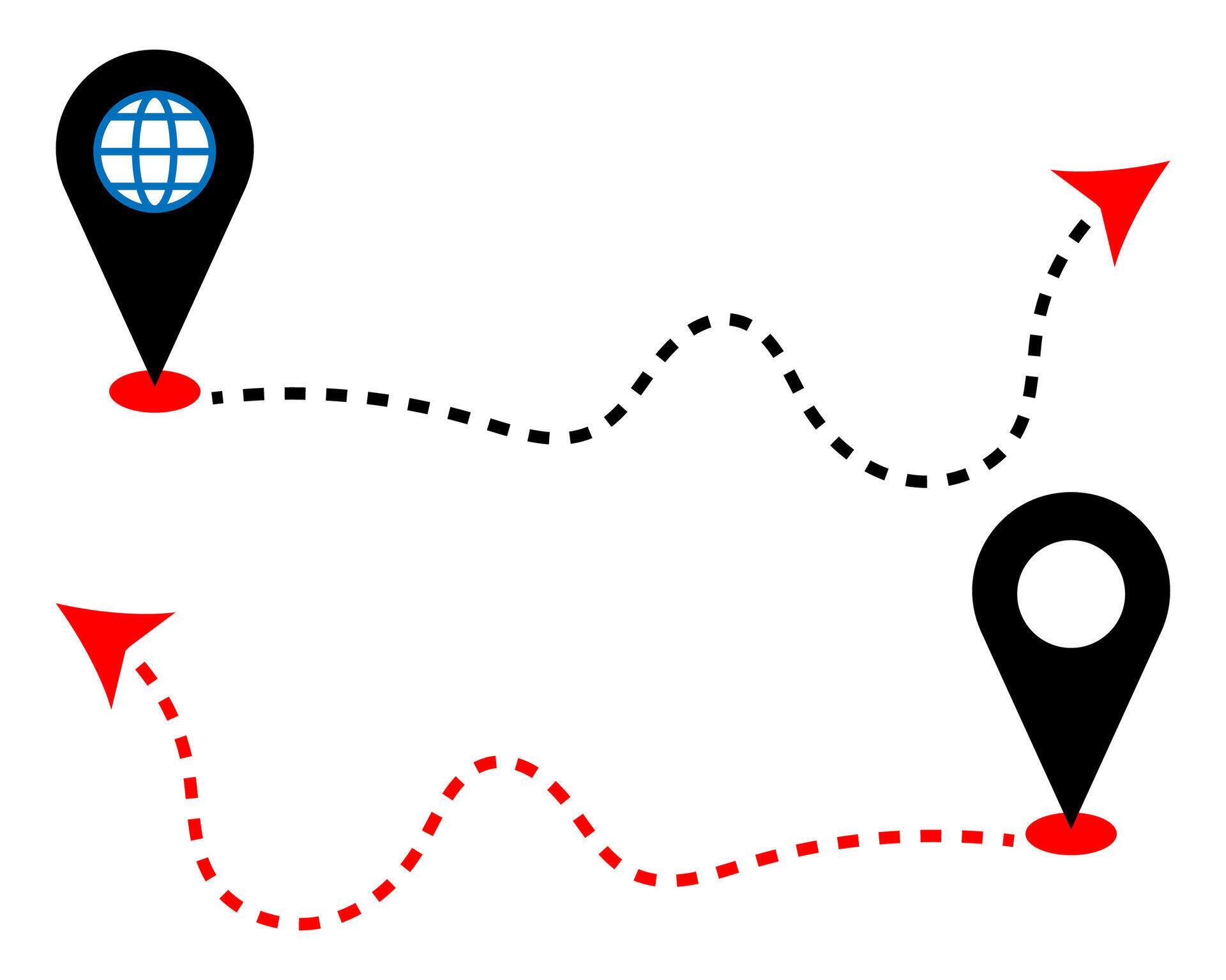 Dashed line arrow route path location pin. Stock Free