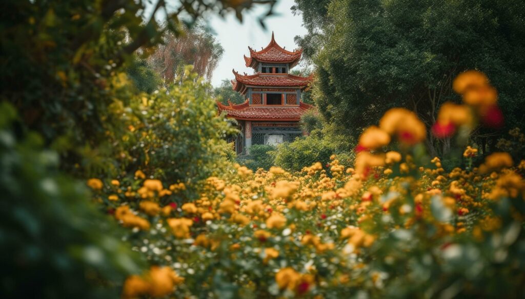 Ancient pagoda stands tall amidst Beijing colorful autumn landscape generated by AI Stock Free