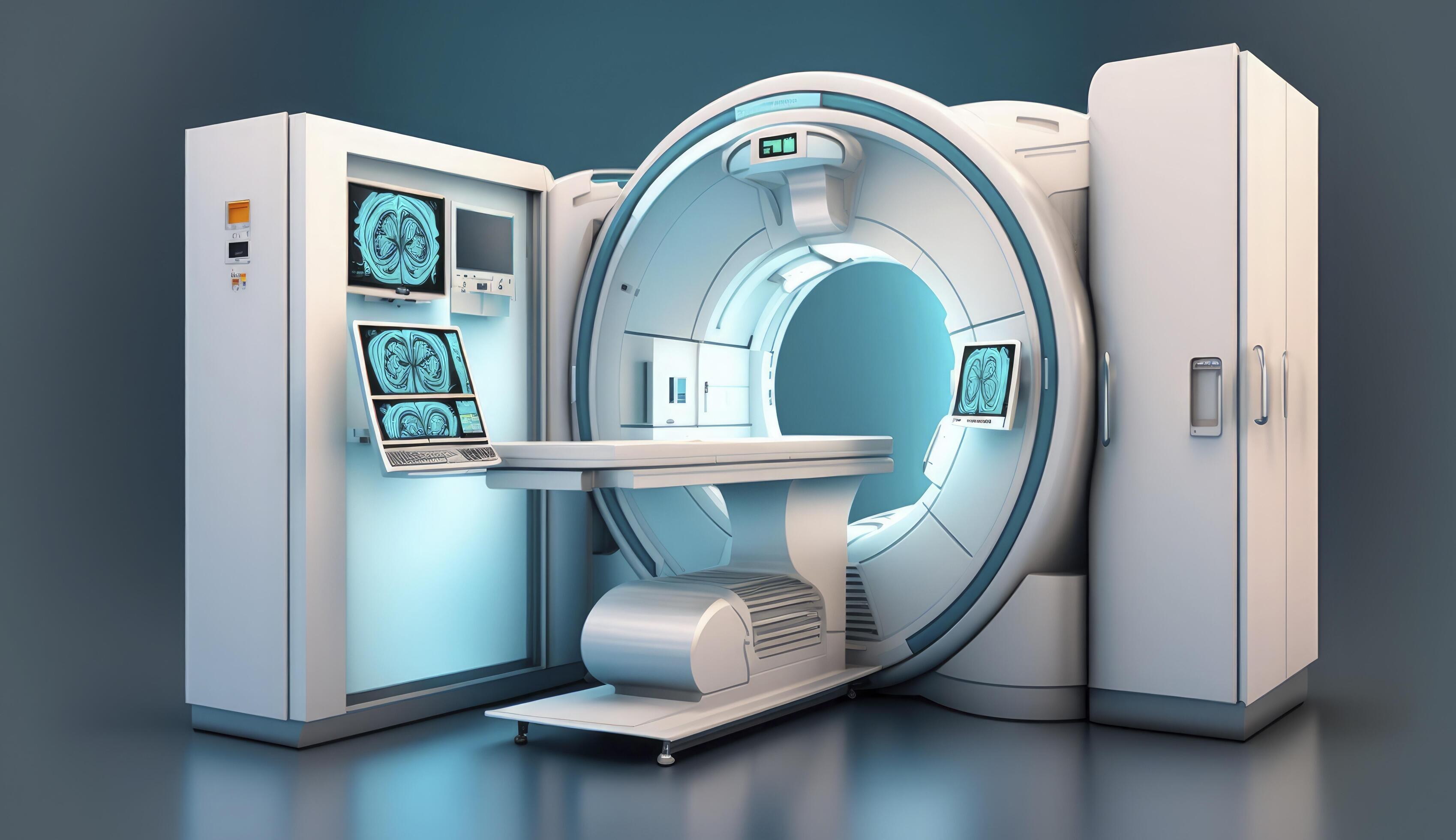 Modern and functioning medical screening technology at room with MRI equipment. Postproducted digital illustration. Stock Free